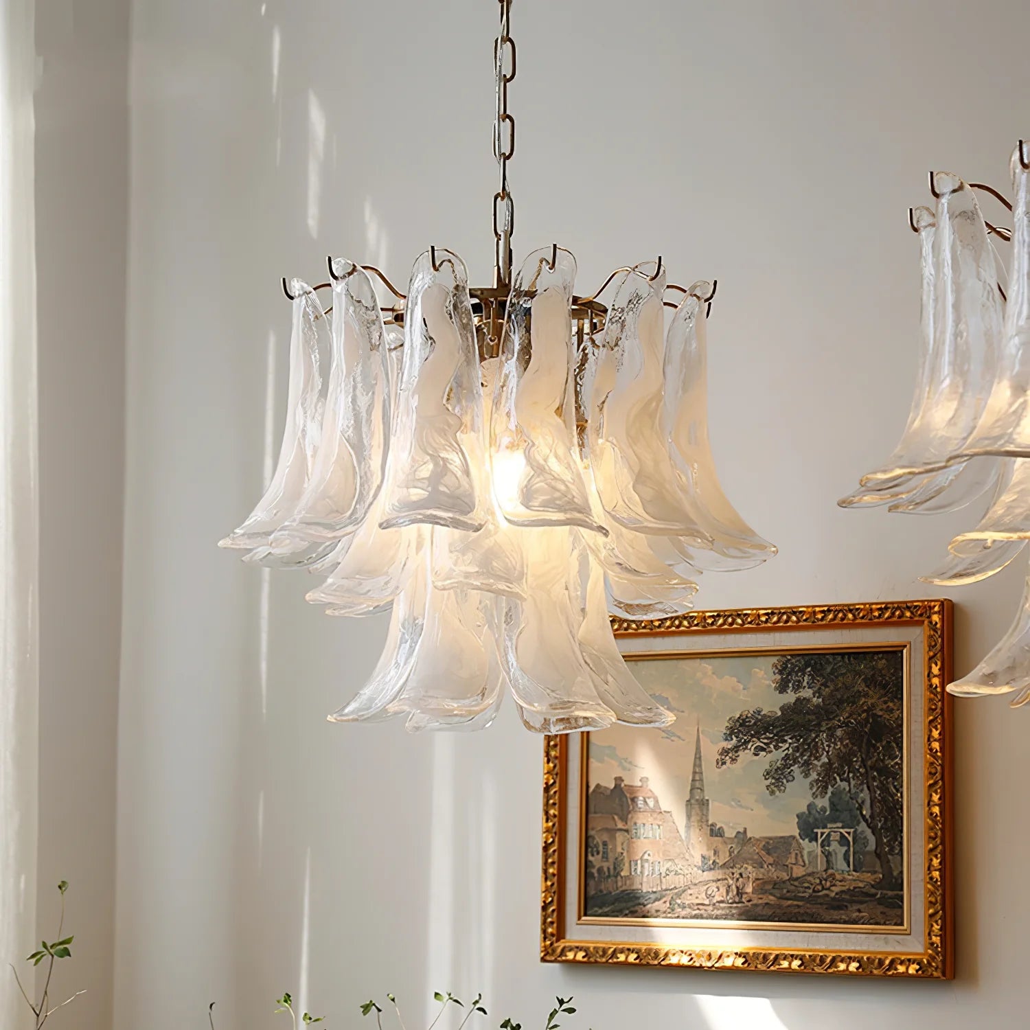 Vintage Statement Metal Glass Mid-Century Retro Glass Chandeliers