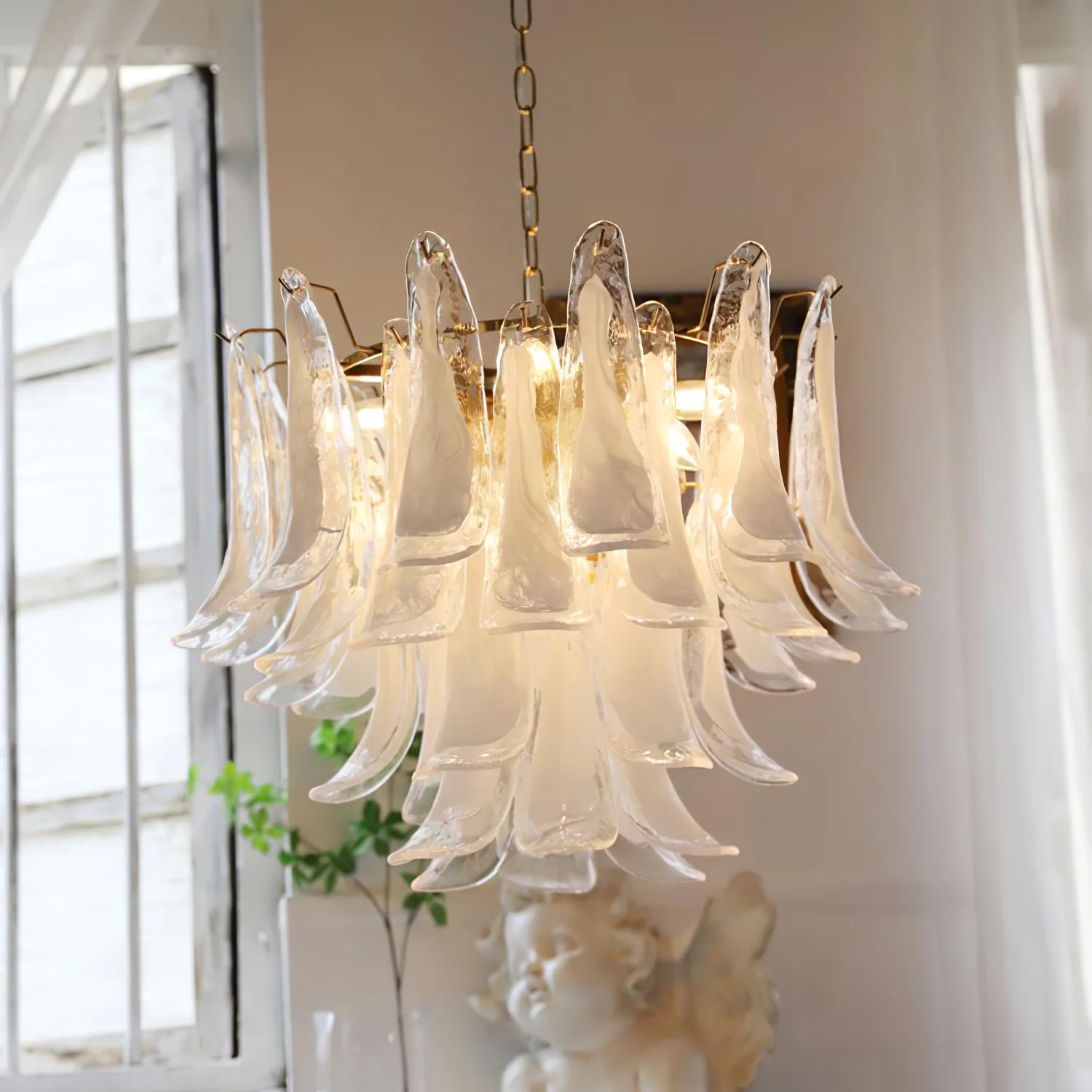 Vintage Statement Metal Glass Mid-Century Retro Glass Chandeliers
