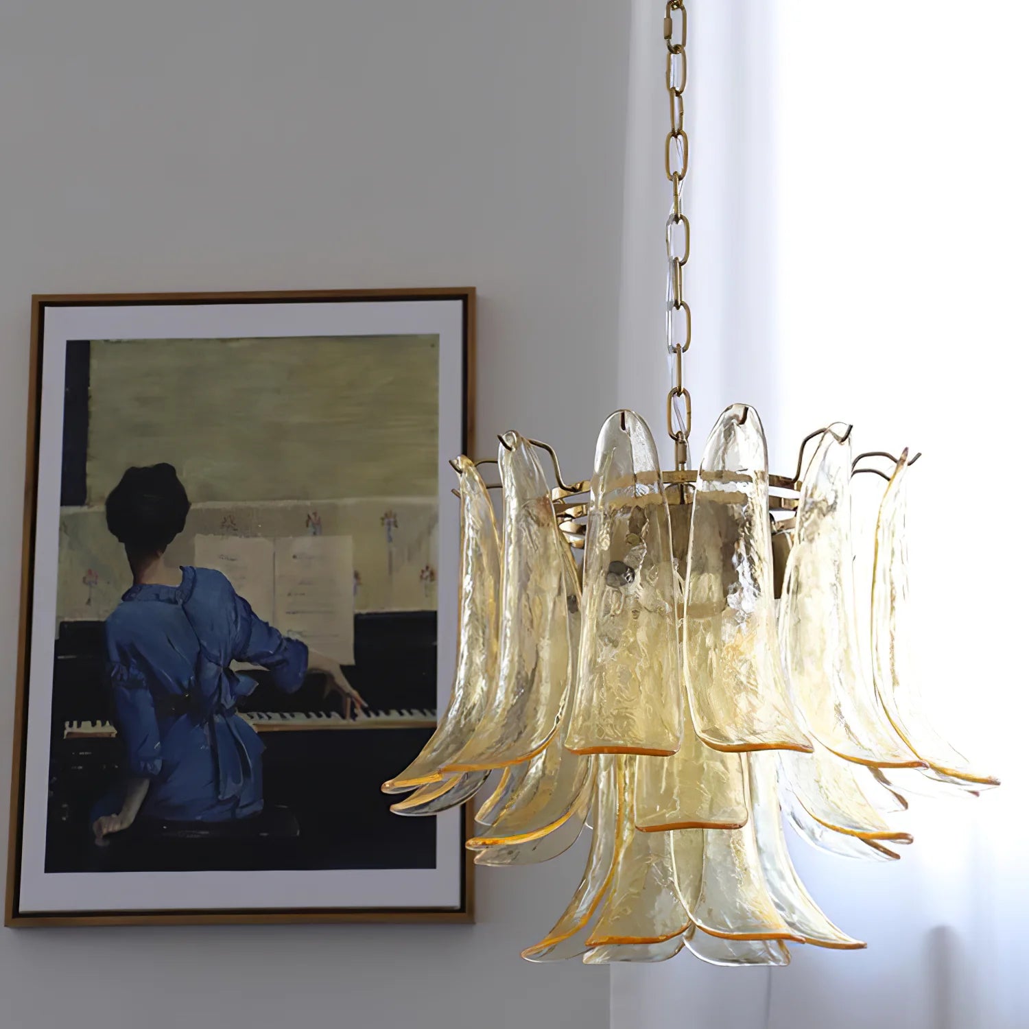 Vintage Statement Metal Glass Mid-Century Retro Glass Chandeliers