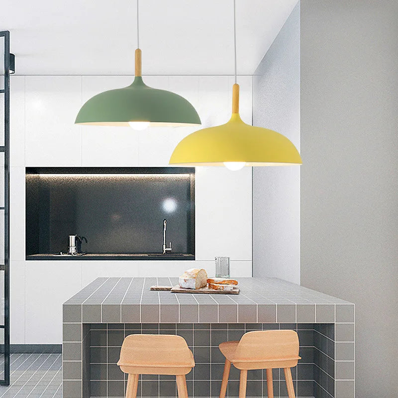 Nordic oak pendant lamp pastel shade