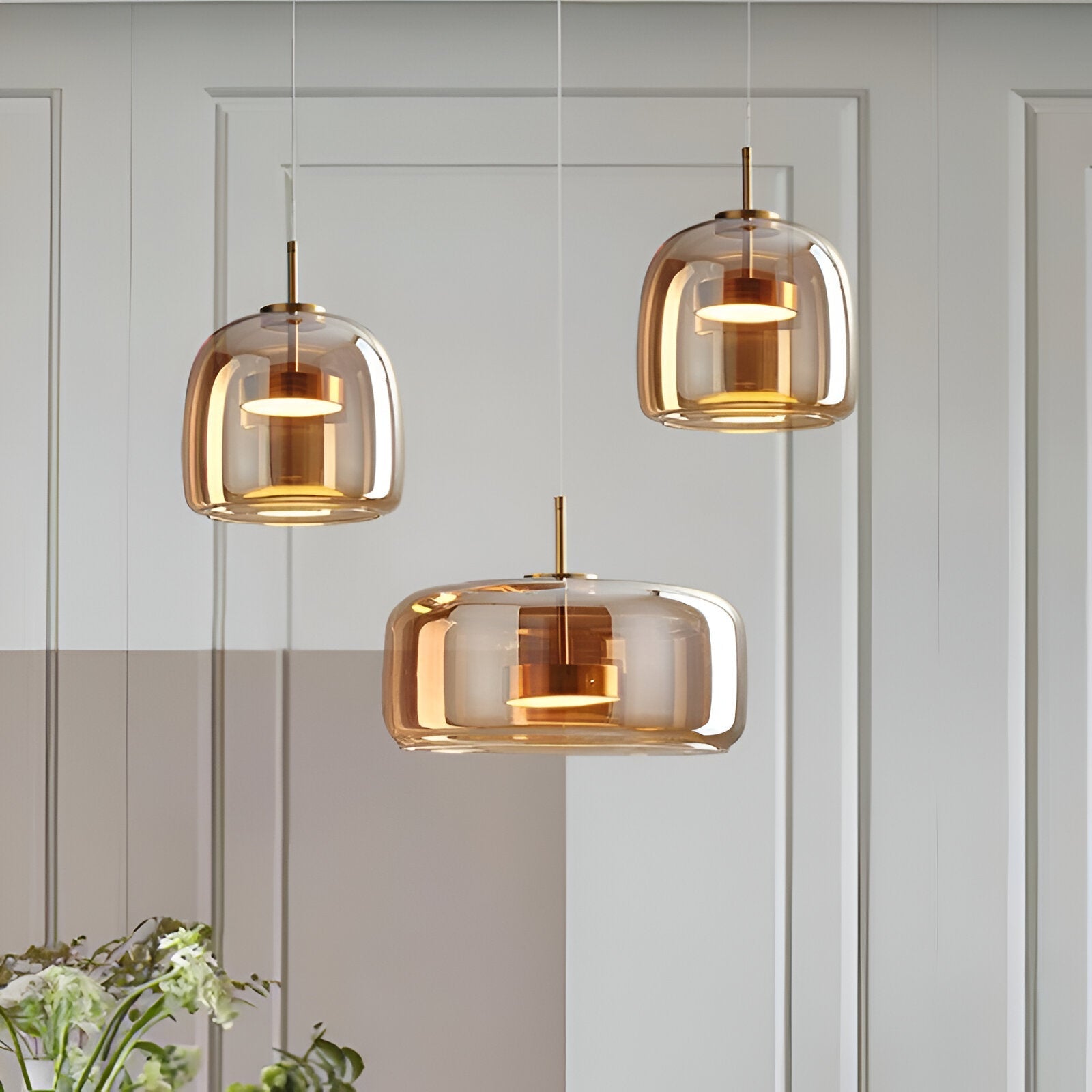 Retro Modern Glass LED Pendant Light Hand-Blown Trio with Adjustable Cord