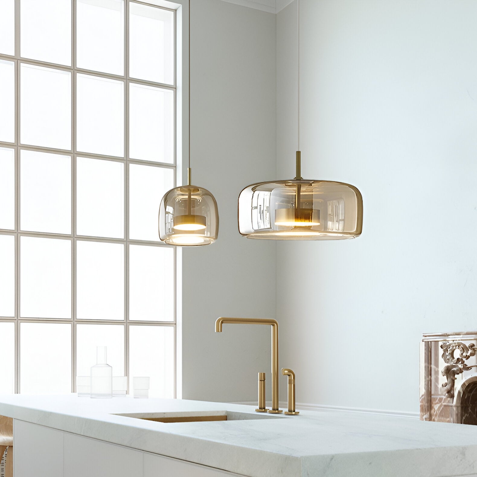 Retro Modern Glass LED Pendant Light Hand-Blown Trio with Adjustable Cord