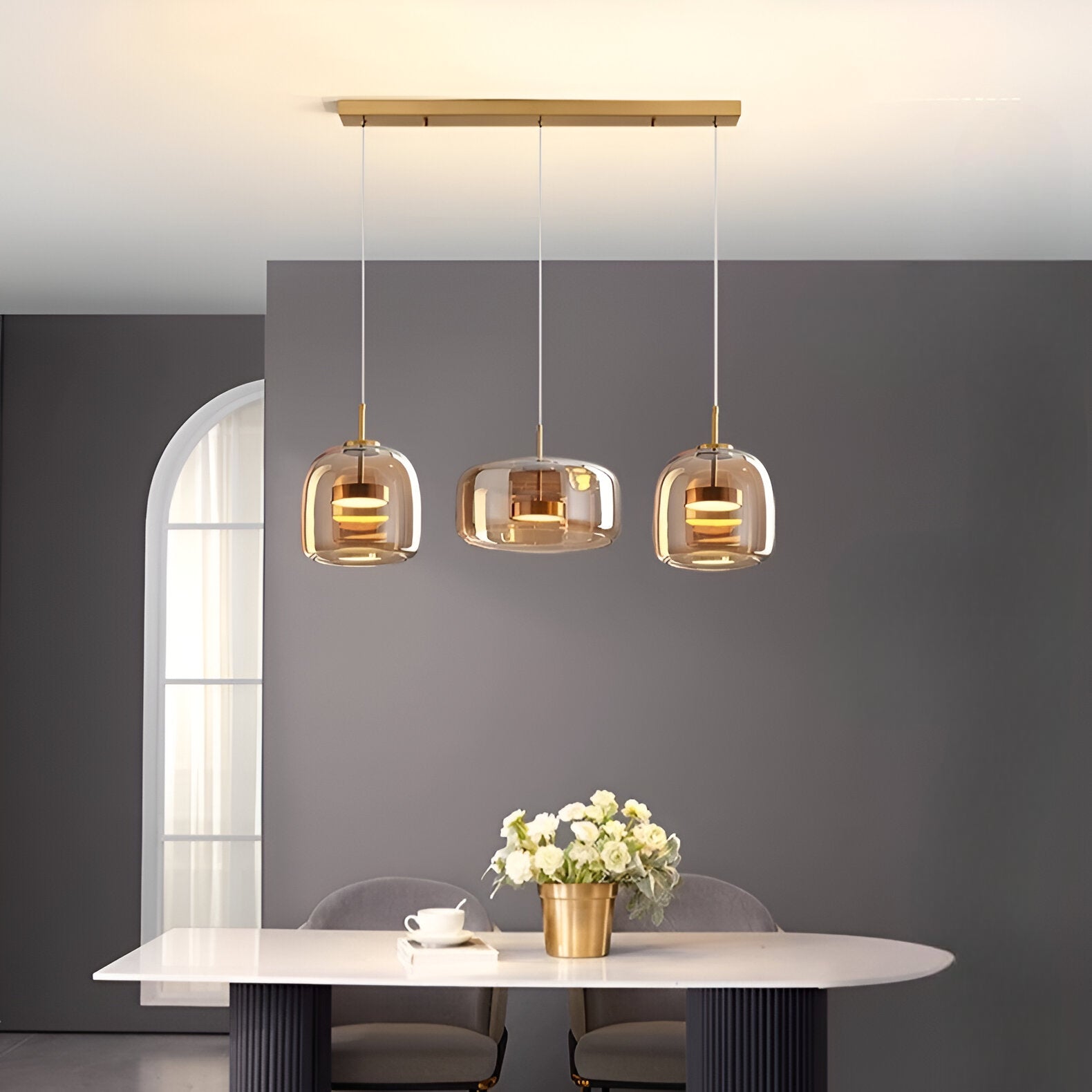 Retro Modern Glass LED Pendant Light Hand-Blown Trio with Adjustable Cord