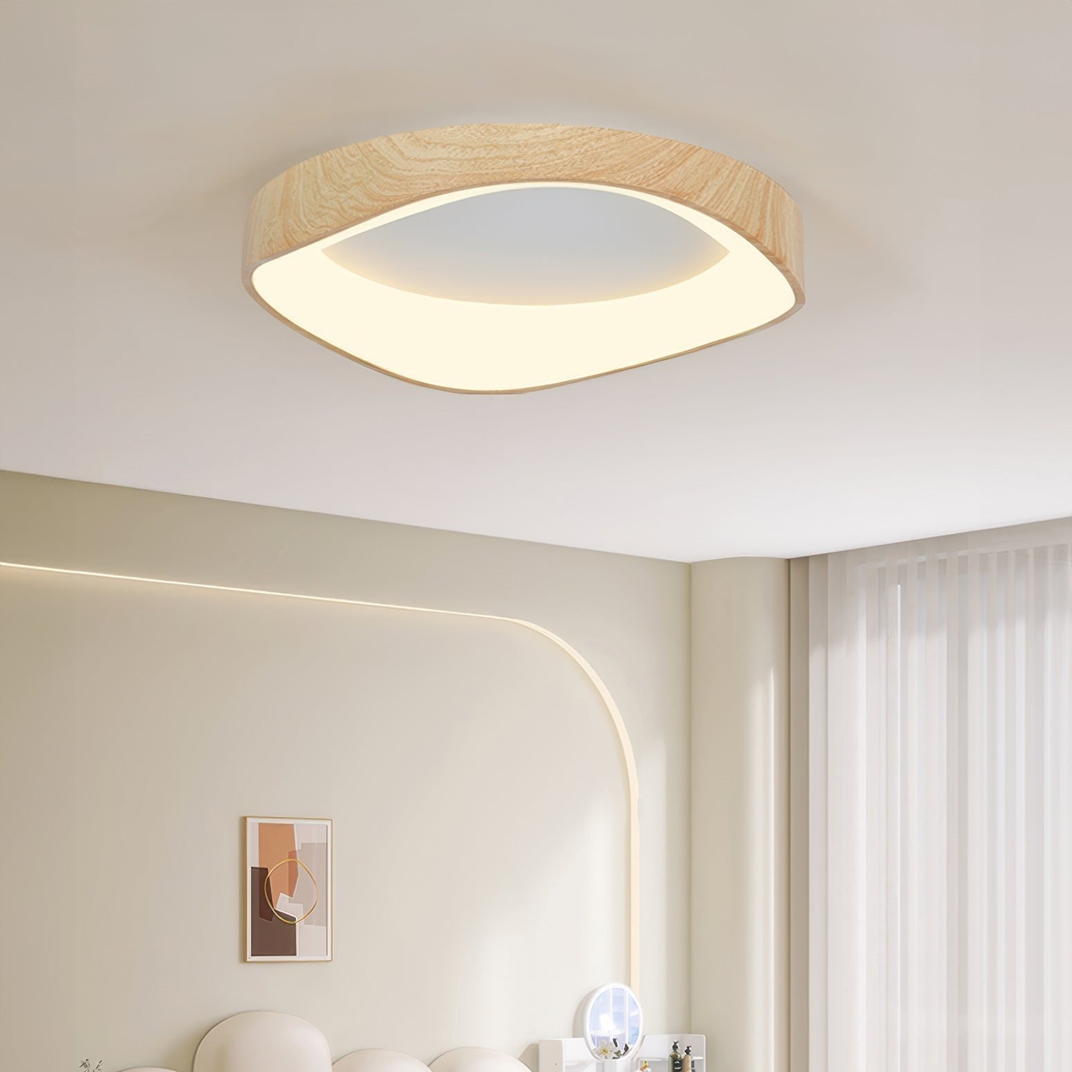 Nordic Wooden Grain Ceiling Light in Modern LED