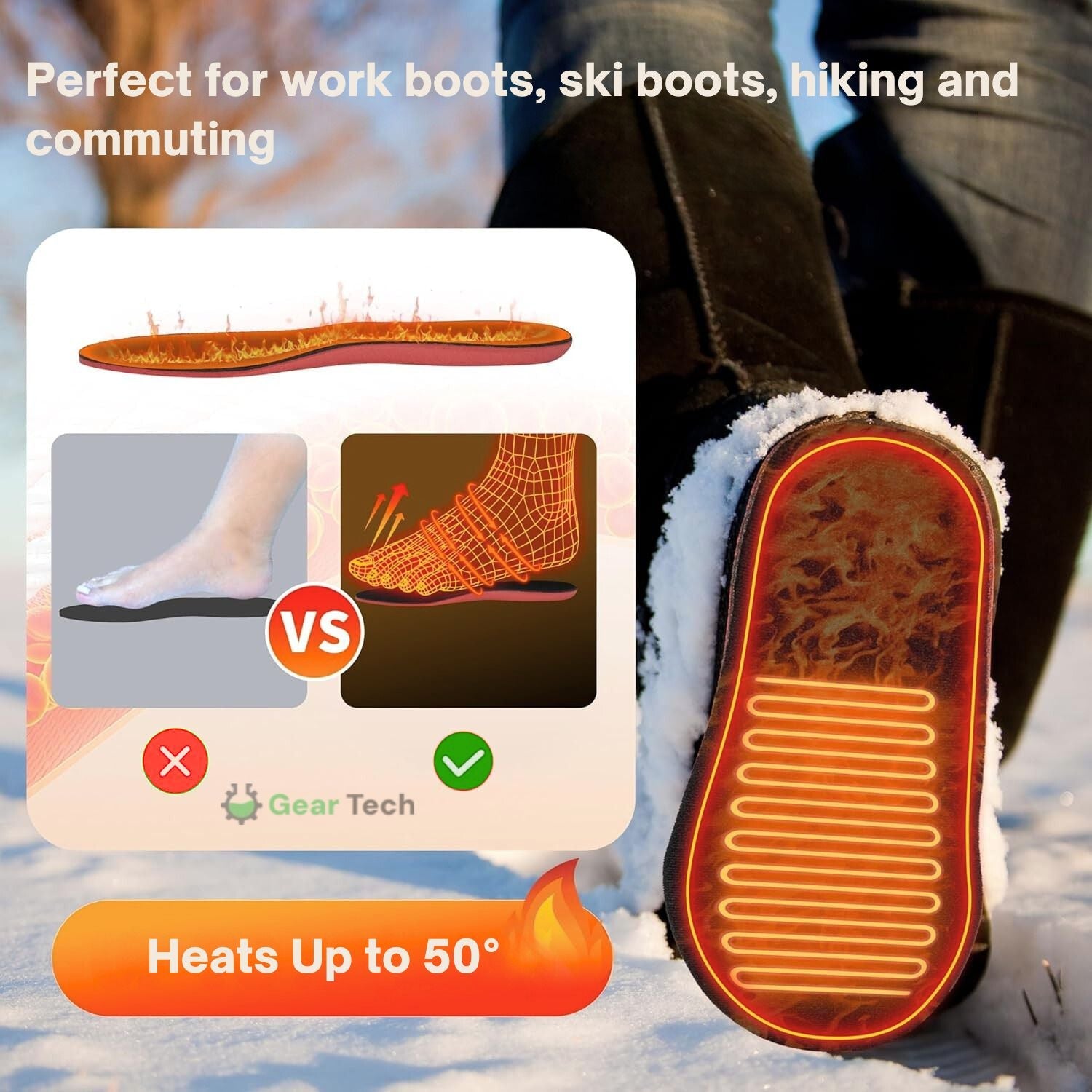 Rechargeable Heated Insoles Temperature Control for Cold Weather Use