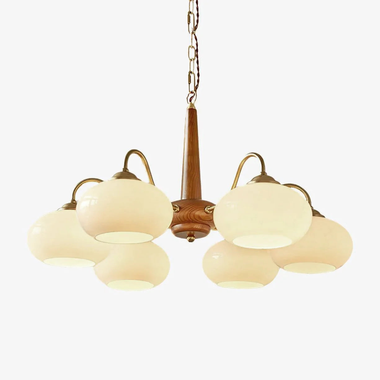 Vintage Wood Glass Mid-Century Retro Glass Chandeliers