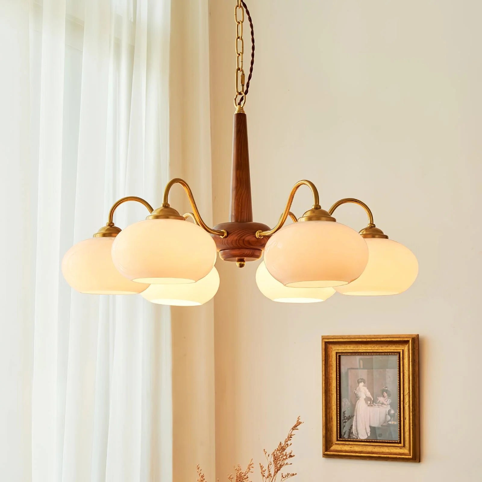 Vintage Wood Glass Mid-Century Retro Glass Chandeliers