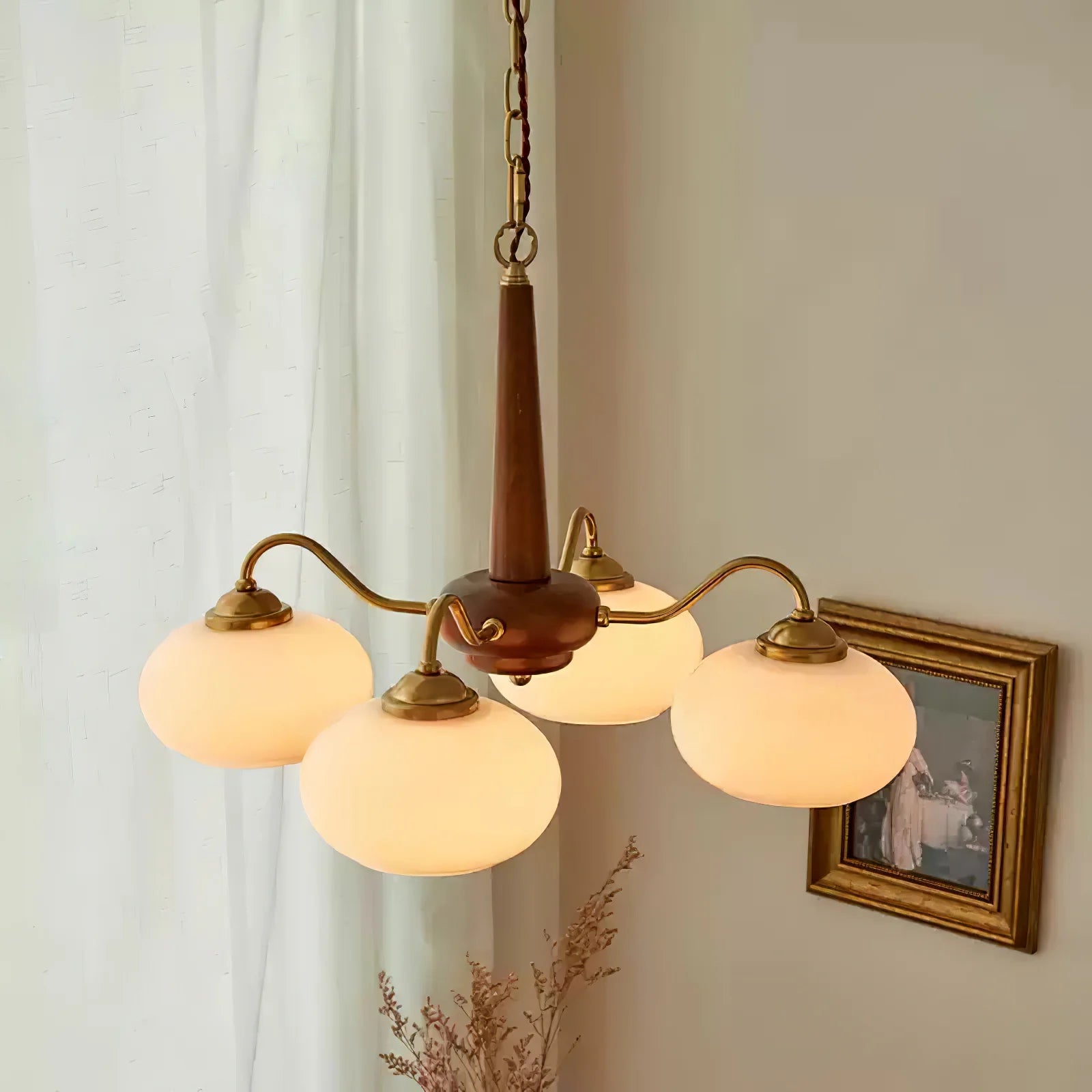 Vintage Wood Glass Mid-Century Retro Glass Chandeliers