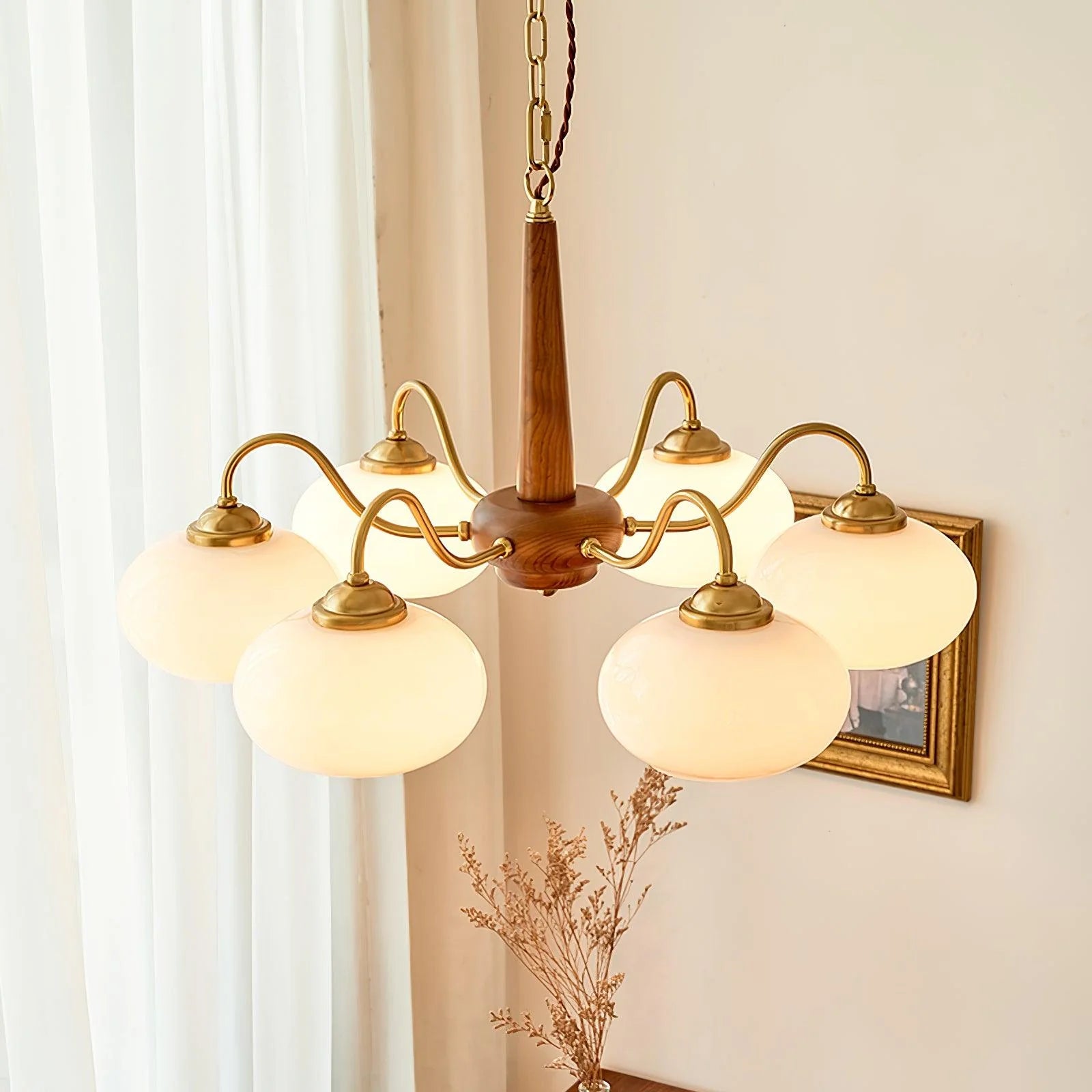Vintage Wood Glass Mid-Century Retro Glass Chandeliers