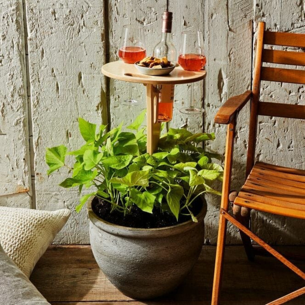 Portable Outdoor Wine Table Foldable Picnic Stand with Bottle & Glass Holders