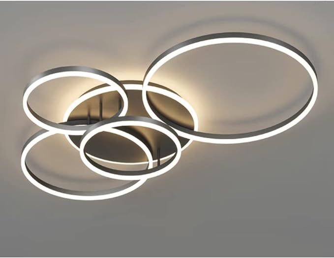 Modern Black LED Ceiling Light with Rings Dimmable with Remote Control