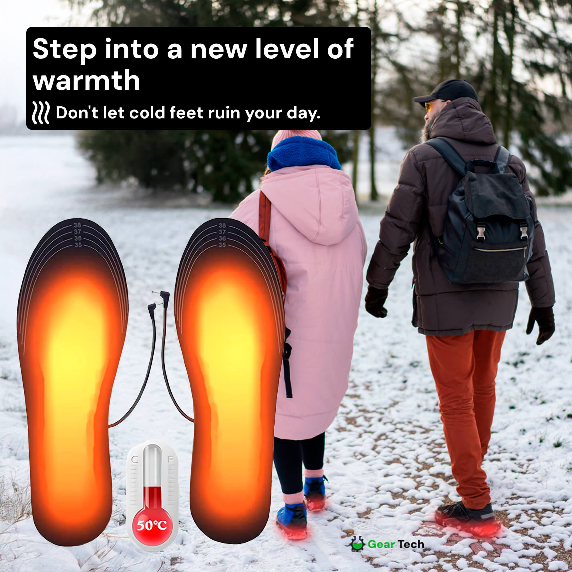 Rechargeable Heated Insoles Temperature Control for Cold Weather Use