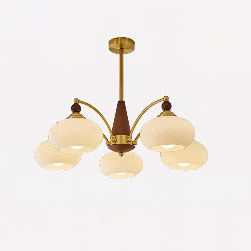 Retro Chandelier Cluster in Vintage Wood & Brass