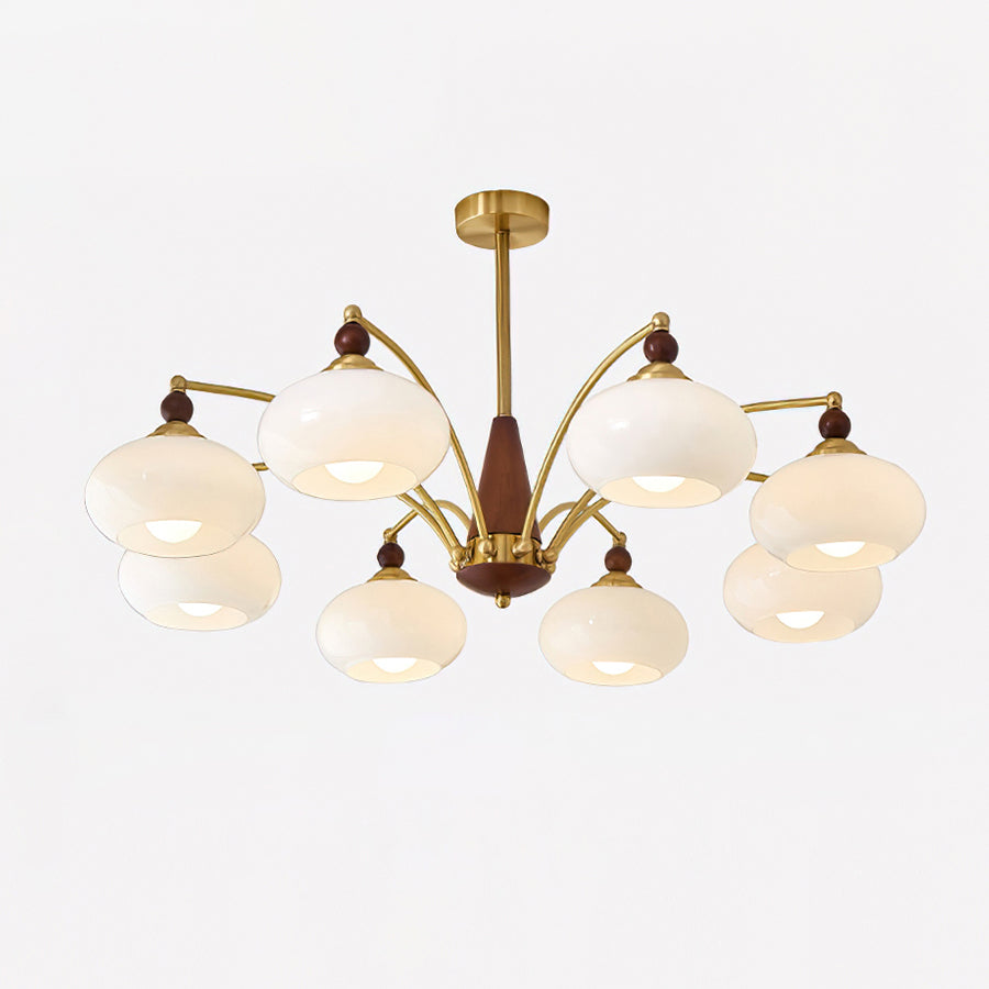 Retro Chandelier Cluster in Vintage Wood & Brass