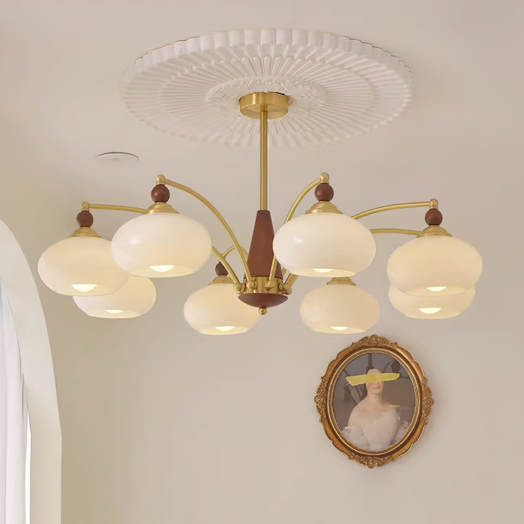 Retro Chandelier Cluster in Vintage Wood & Brass