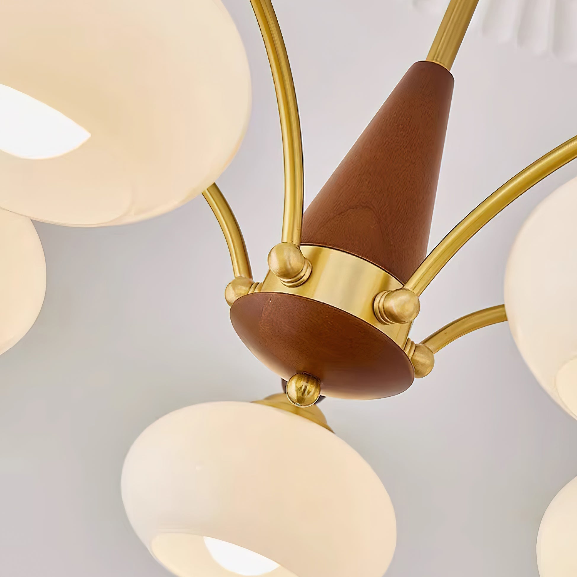 Retro Chandelier Cluster in Vintage Wood & Brass