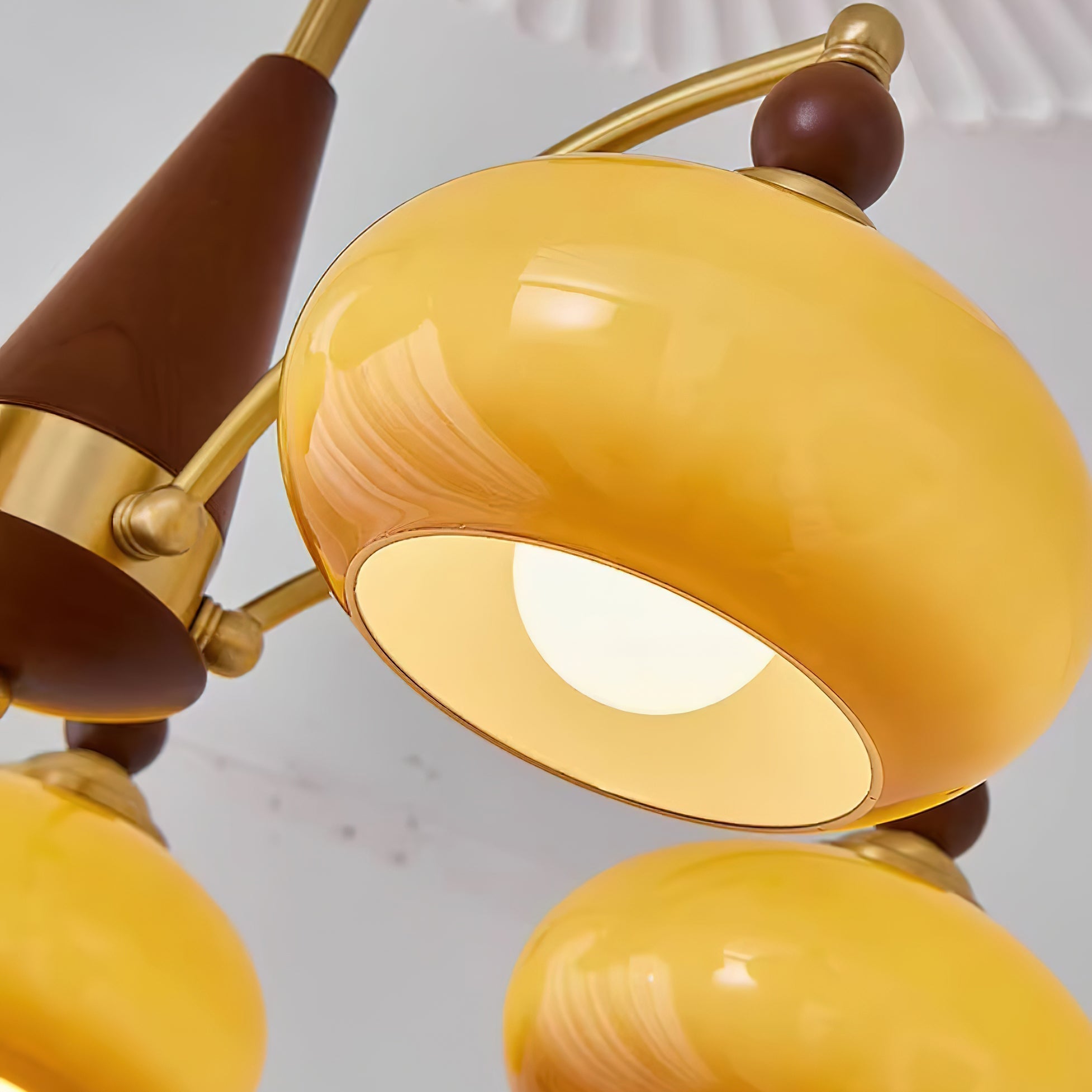 Retro Chandelier Cluster in Vintage Wood & Brass
