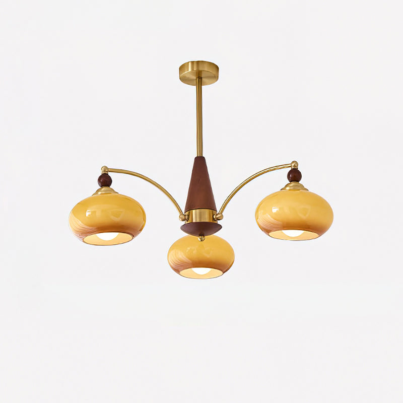Retro Chandelier Cluster in Vintage Wood & Brass