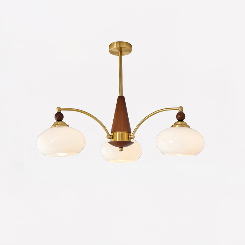 Retro Chandelier Cluster in Vintage Wood & Brass
