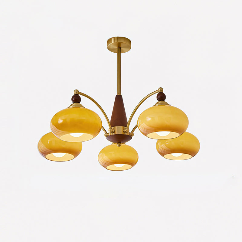 Retro Chandelier Cluster in Vintage Wood & Brass