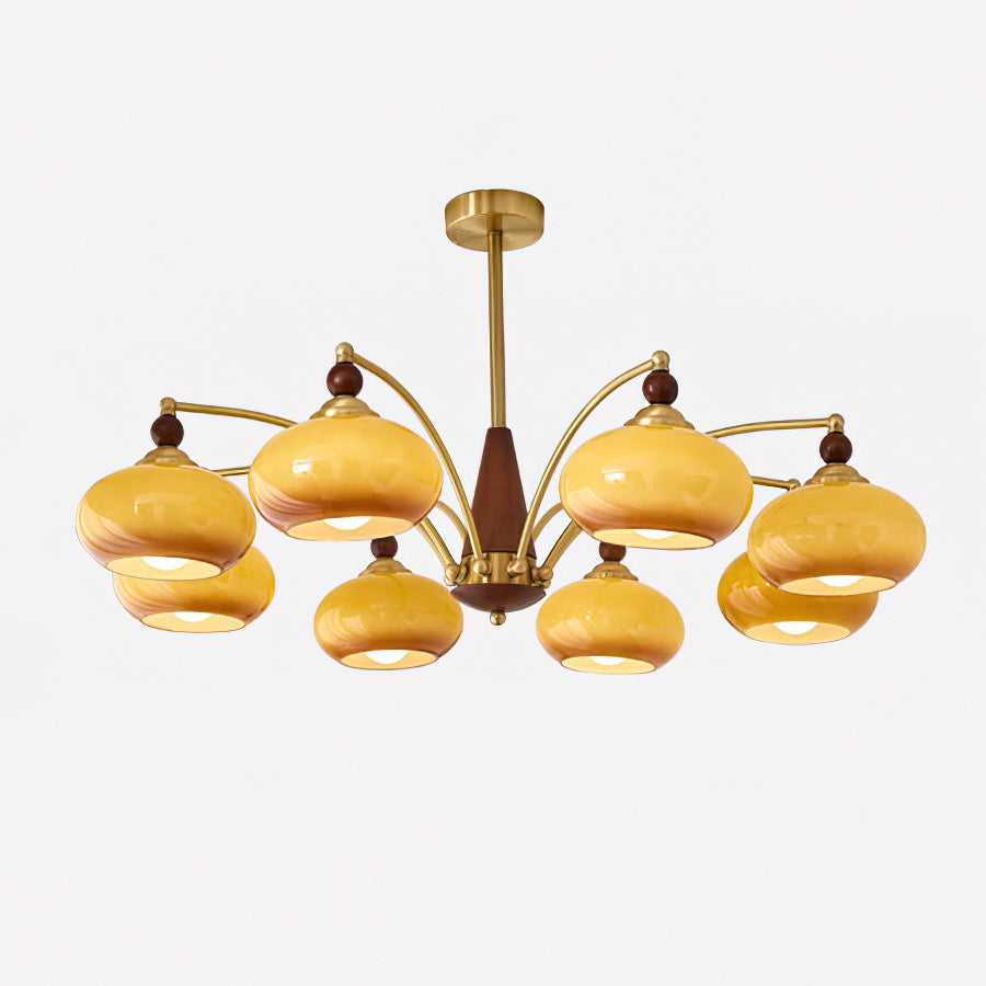 Retro Chandelier Cluster in Vintage Wood & Brass