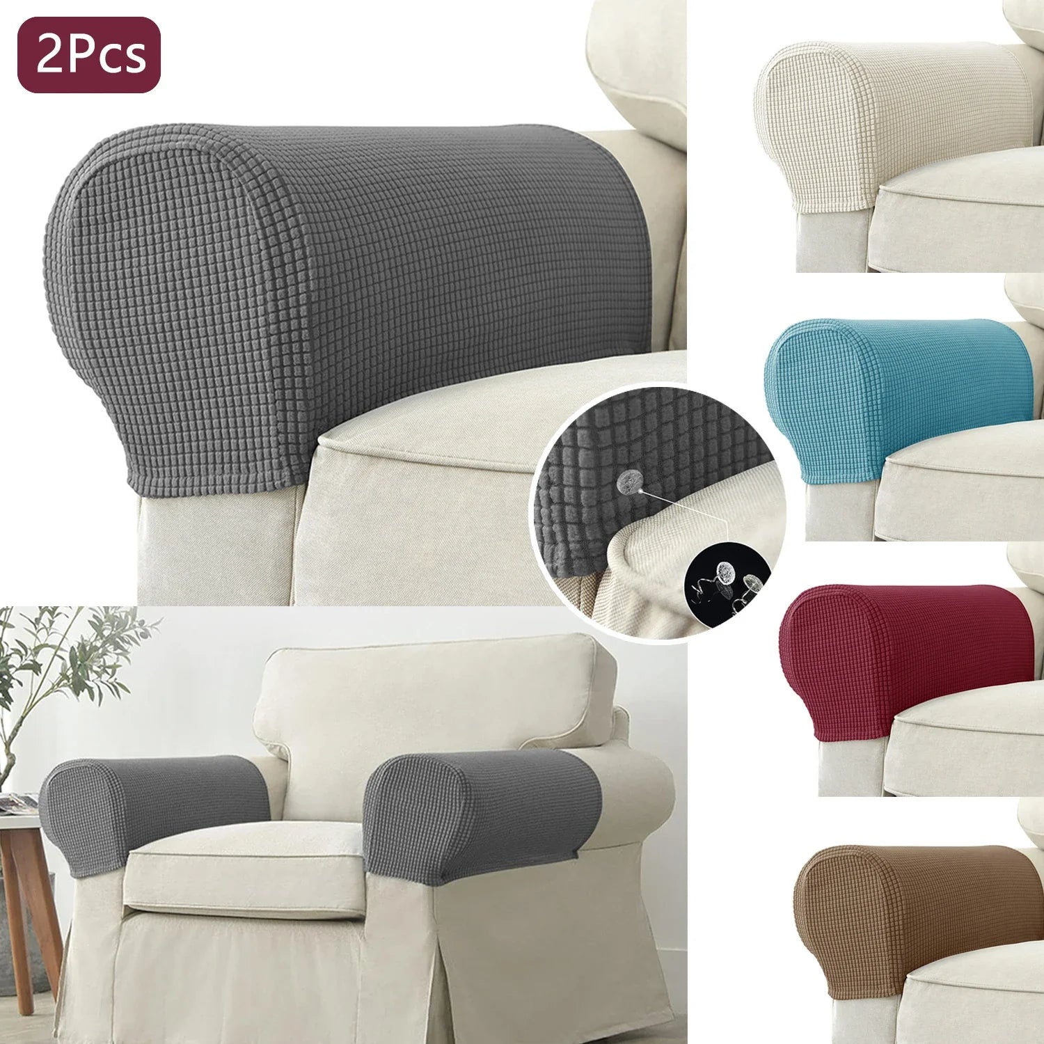 Stretch Armrest Covers Set of 2 Moisture-Resistant Quilted Sofa Protectors