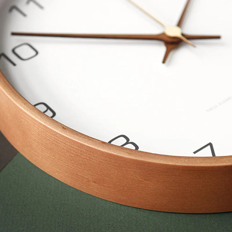 Simple Nordic Wall Clock Quiet Round Wooden Design