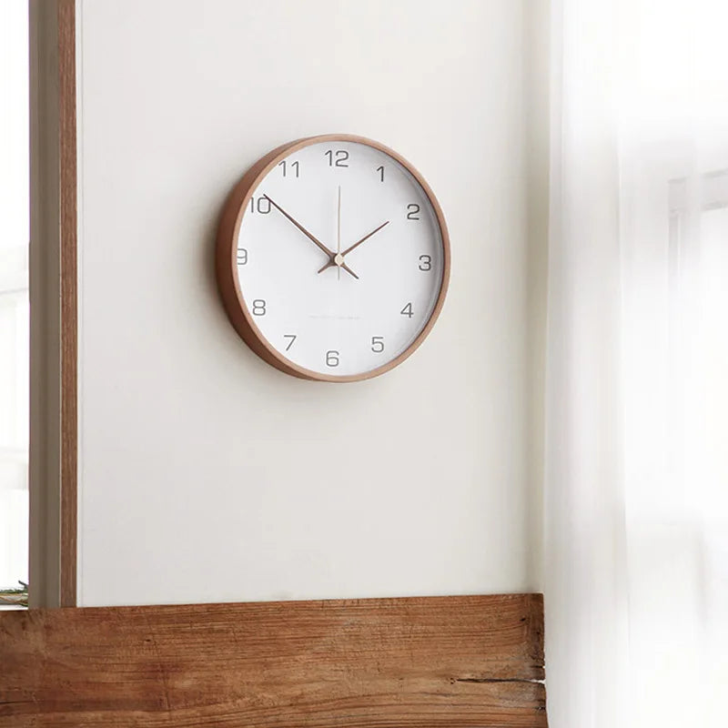 Simple Nordic Wall Clock Quiet Round Wooden Design