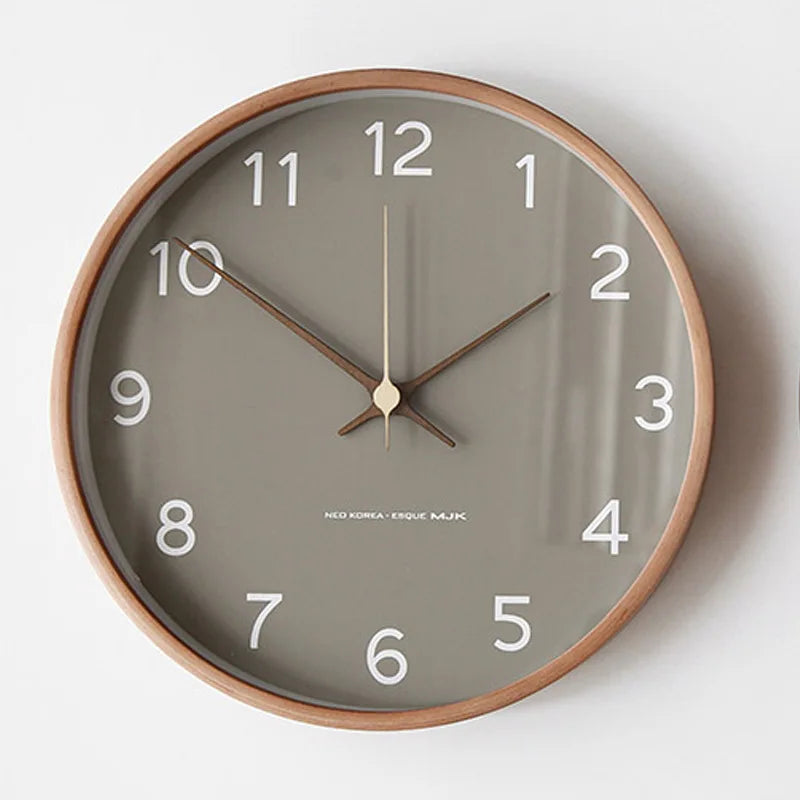 Simple Nordic Wall Clock Quiet Round Wooden Design