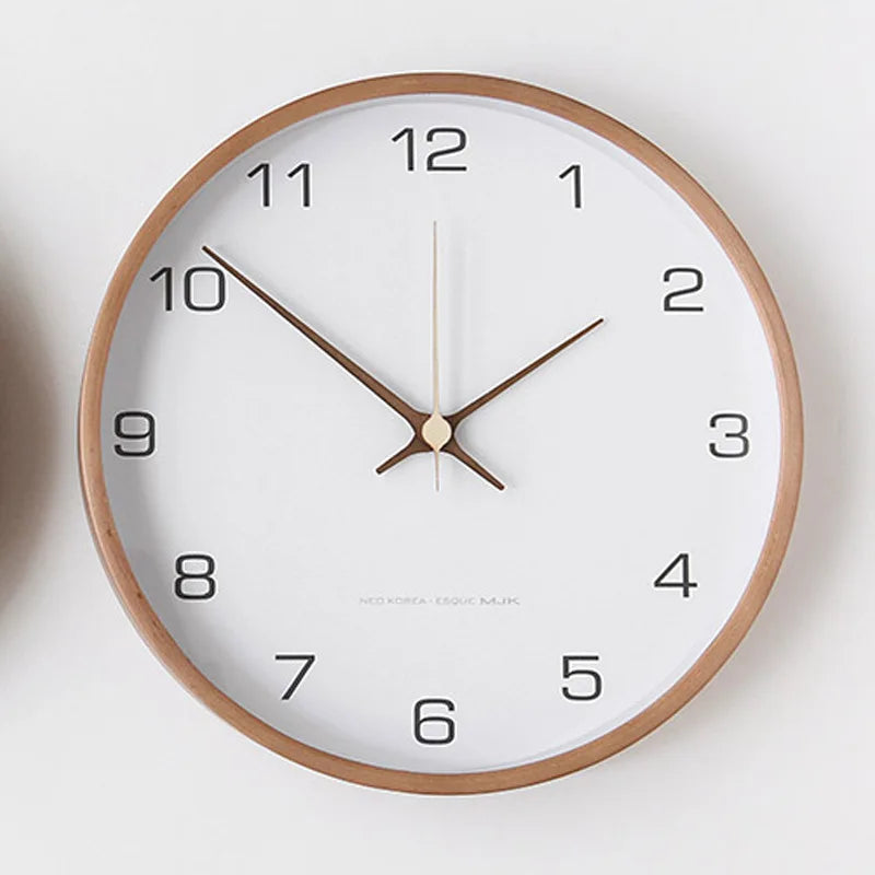 Simple Nordic Wall Clock Quiet Round Wooden Design