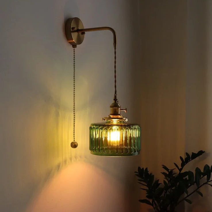 Japanese Vintage Green Glass Copper LED Wall Light