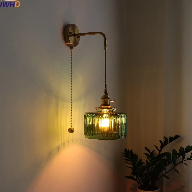 Japanese Vintage Green Glass Copper LED Wall Light