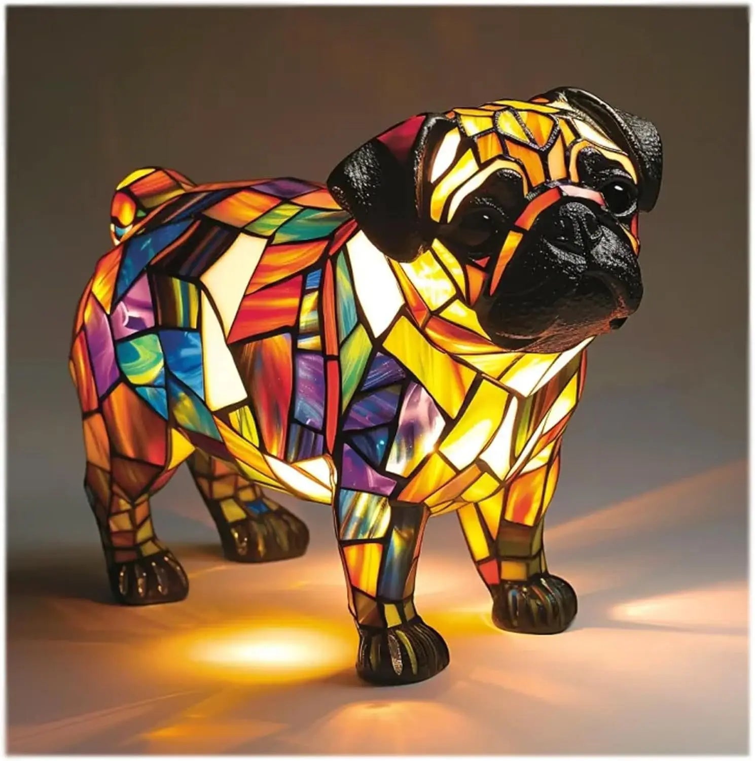 Decorative Fantasy Cute Dog Stained Glass Table Lamp – Artistic Colorful Lighting