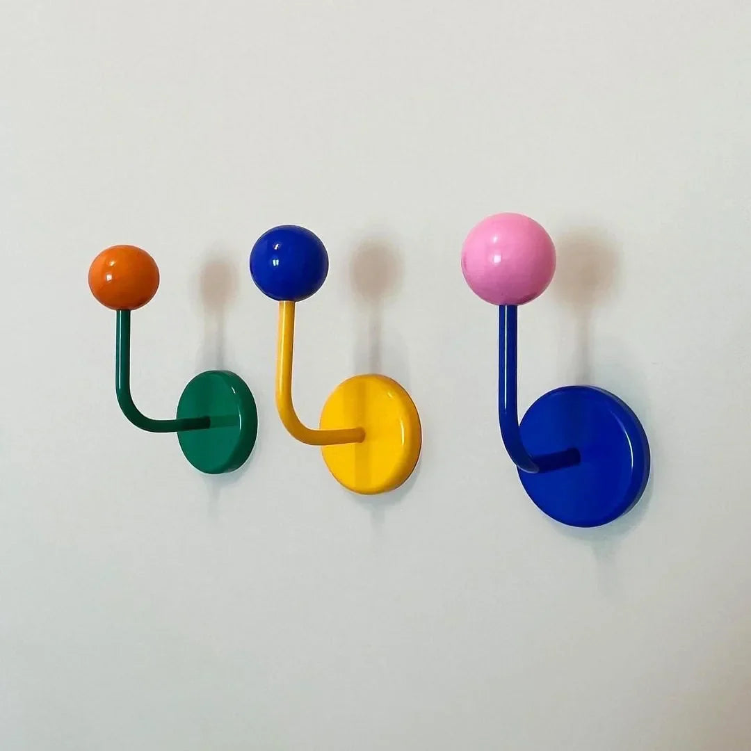 Magnetic Wooden Wall Hook Retro Metal Ball Holder for Kitchen & Entryway