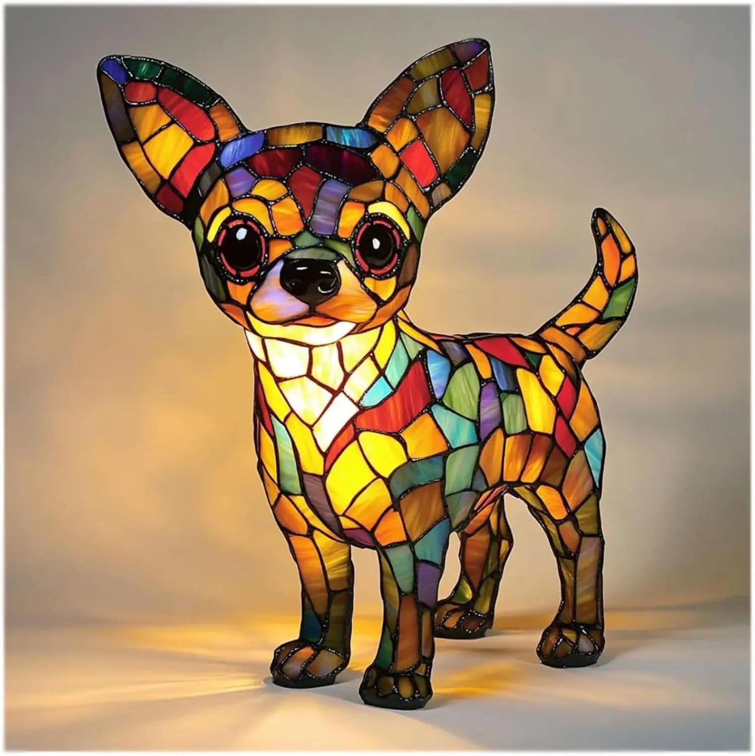 Decorative Fantasy Cute Dog Stained Glass Table Lamp – Artistic Colorful Lighting