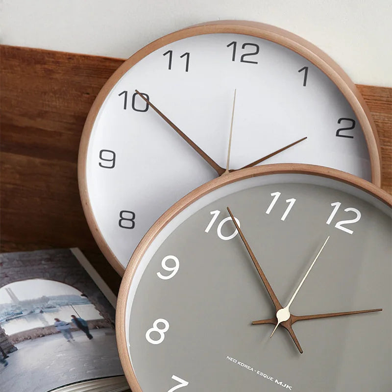 Simple Nordic Wall Clock Quiet Round Wooden Design