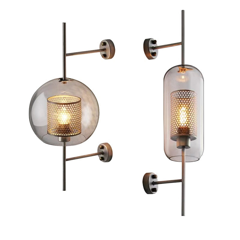 Wall lamp with glass globe and perforated light core