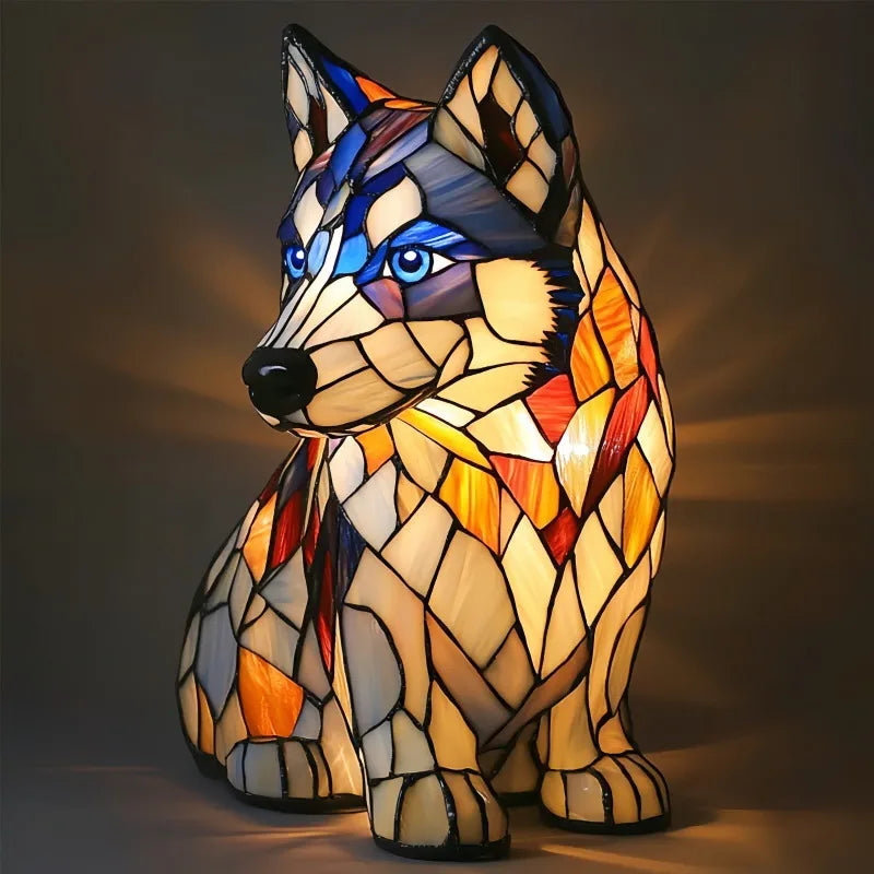 Decorative Fantasy Cute Dog Stained Glass Table Lamp – Artistic Colorful Lighting