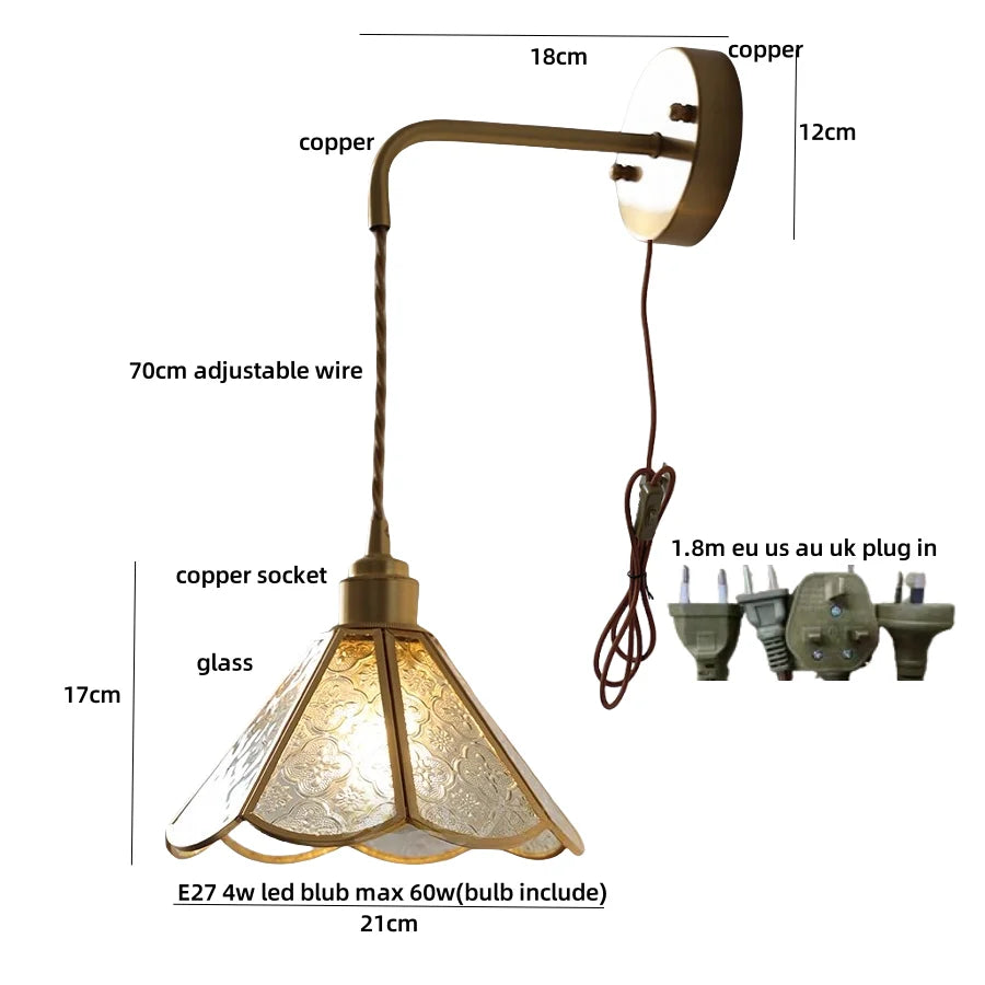Vintage Clear Glass LED Wall Lights with Adjustable Plug In
