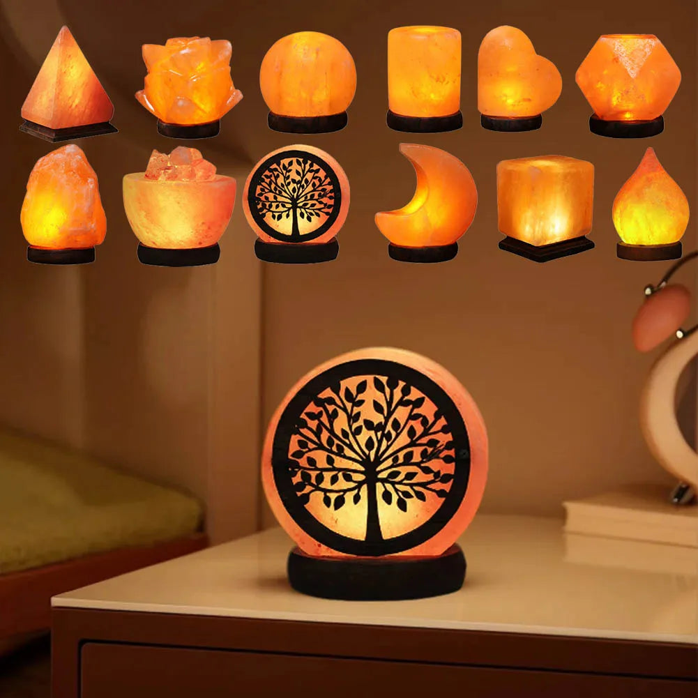 Himalayan Salt Lamp Crystal Rock LED Night Light with Wooden Base