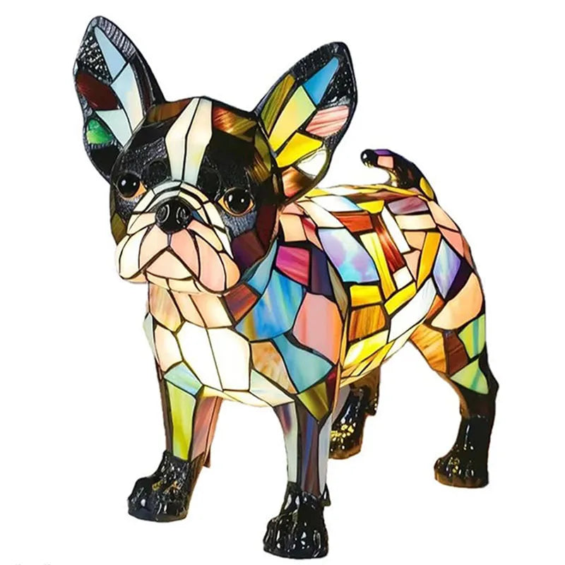 Decorative Fantasy Cute Dog Stained Glass Table Lamp – Artistic Colorful Lighting