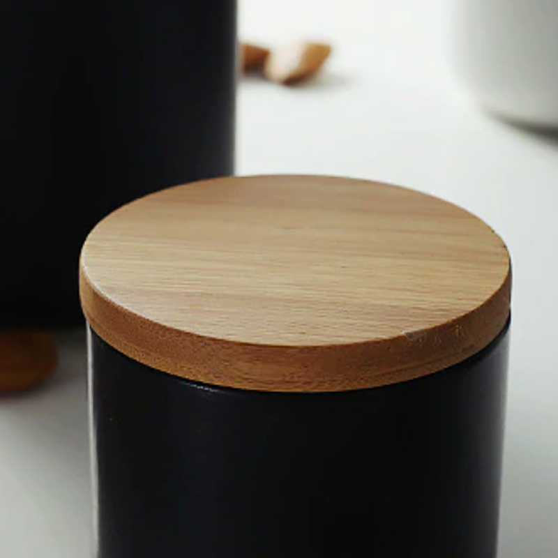 Modern Ceramic Kitchen Jar with Wooden Lid Airtight Food Storage