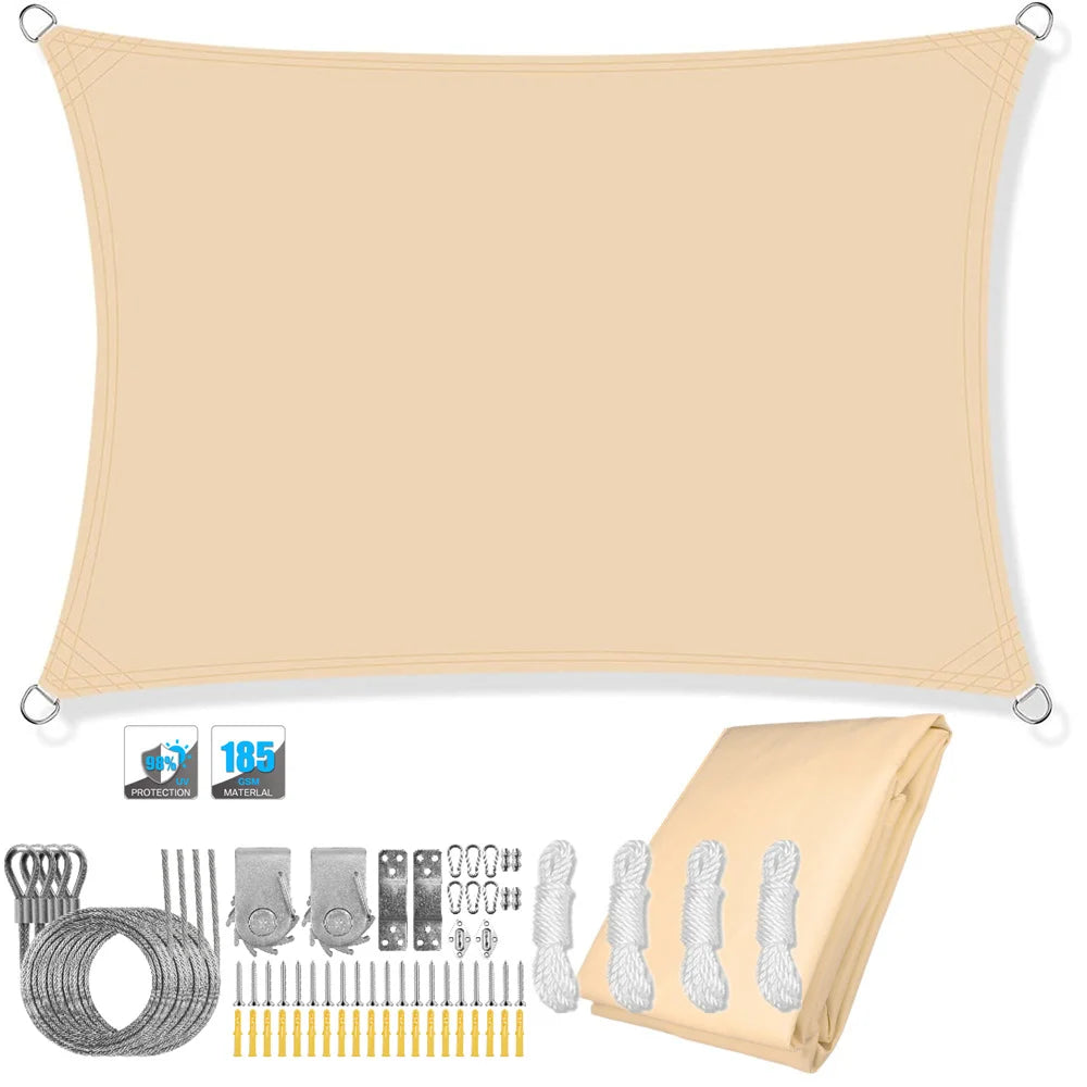 Waterproof Rectangular Sun Shade Sail UV Protection Garden Cover