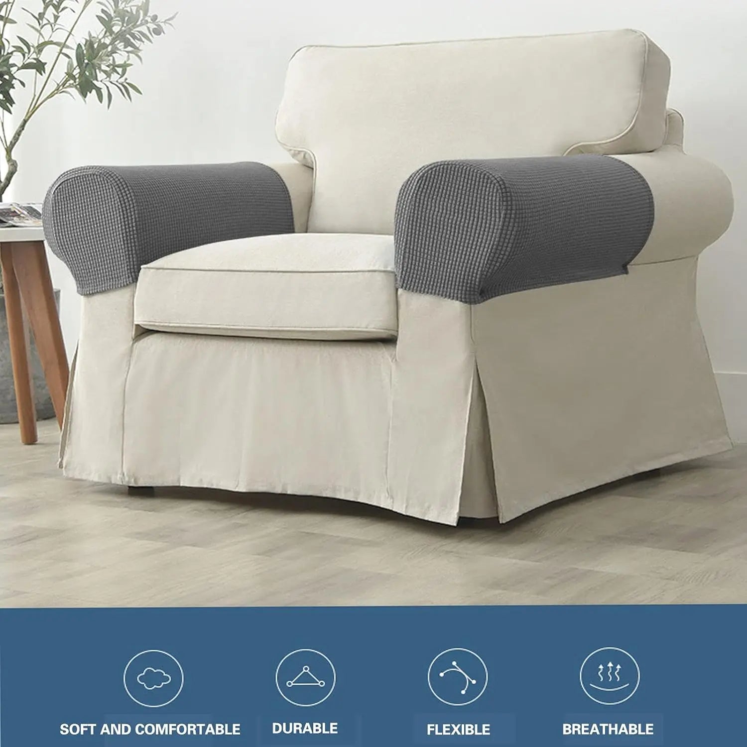 Stretch Armrest Covers Set of 2 Moisture-Resistant Quilted Sofa Protectors