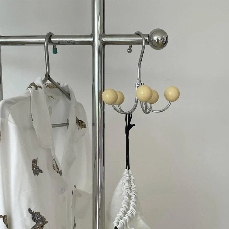 Rotating Wall Hook with Wooden Balls Compact Decorative Hook