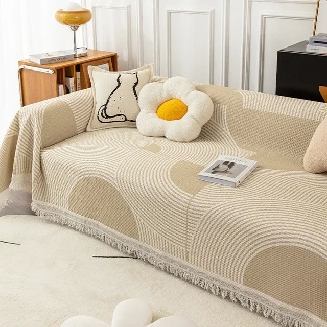 Noords nest gestreepte sofa sprei met kwastjes