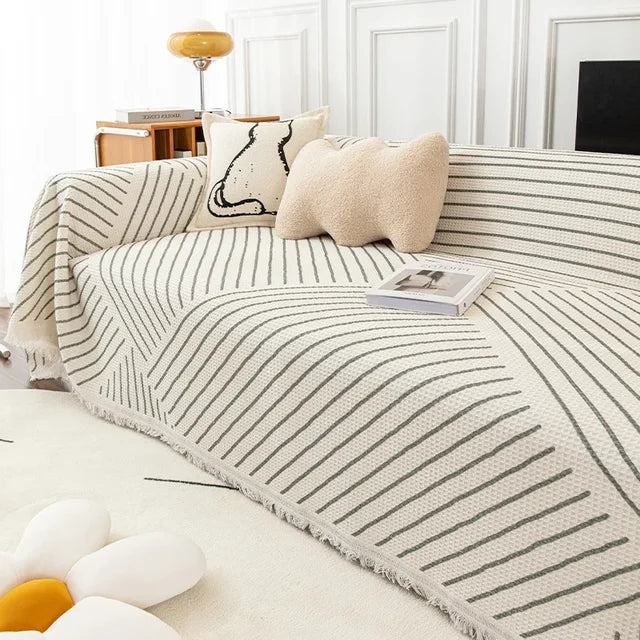 Noords nest gestreepte sofa sprei met kwastjes