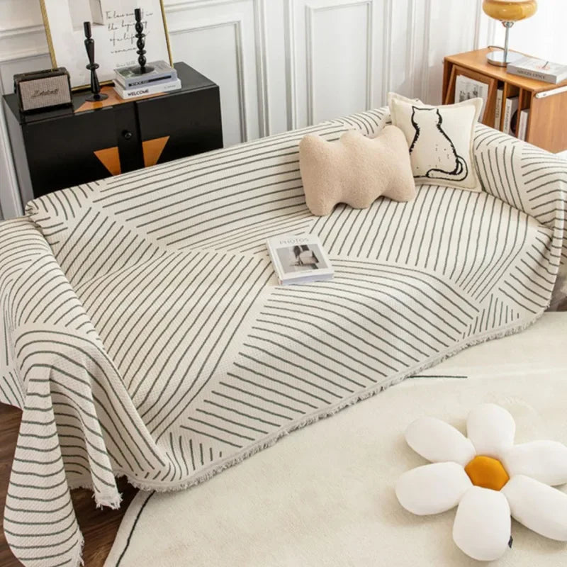 Noords nest gestreepte sofa sprei met kwastjes
