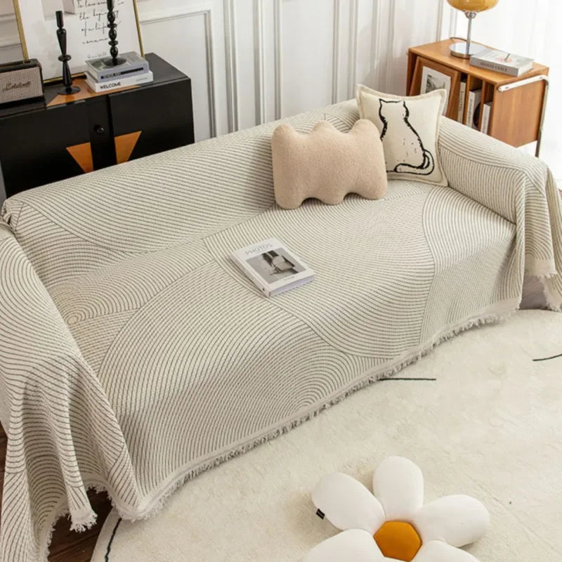 Noords nest gestreepte sofa sprei met kwastjes