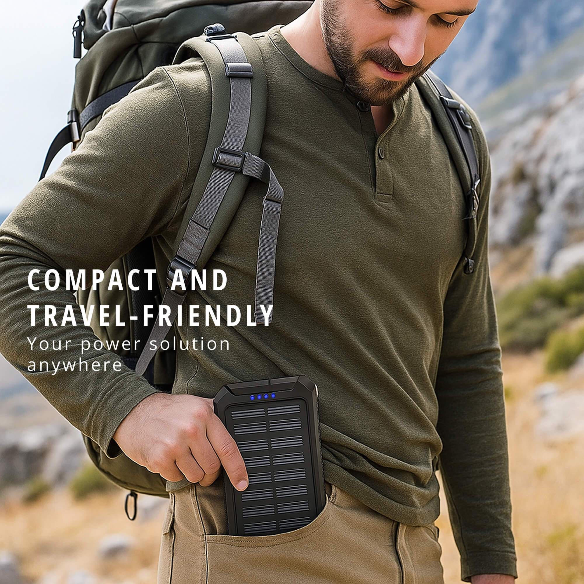 20000mAh Solar Power Bank Waterproof Portable Dual-USB Charger